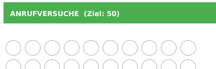 Ausschnitt aus dem Tracking Sheet: Anrufversuche mit Feldern zum Abzählen